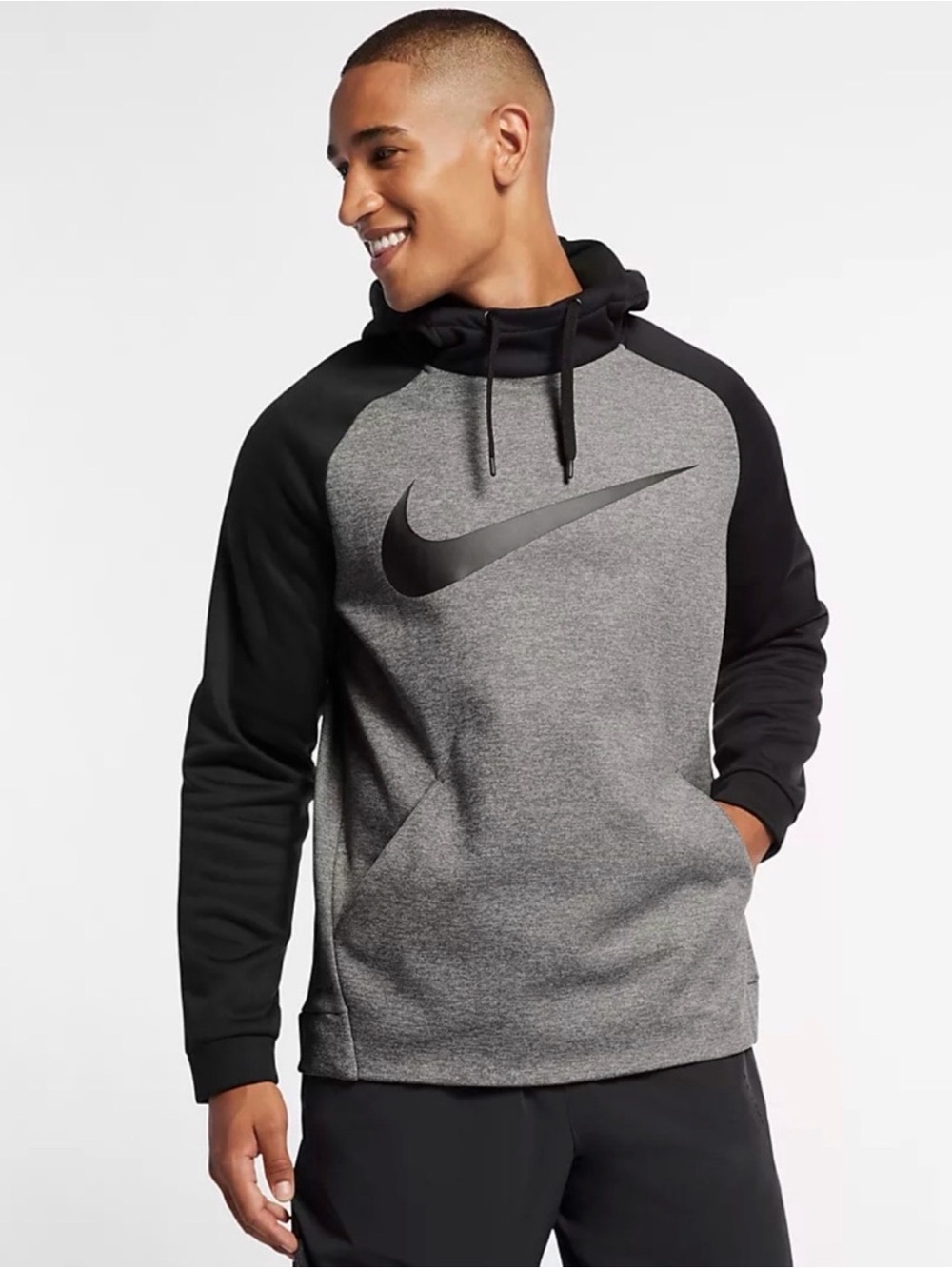 Nike Therma Dri-FIT Swoosh Raglan Hoodie Sweatshirt Gray & Black Men’s XL